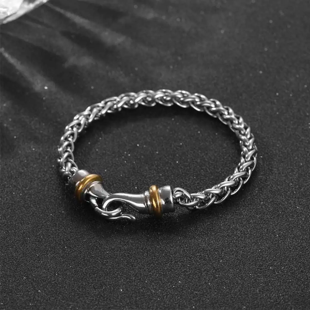 New Retro Give Gifts Hip Hop Hipster Cool Guy Charm Wristband Stainless steel Gold-plated Fashion Twist Bracelet