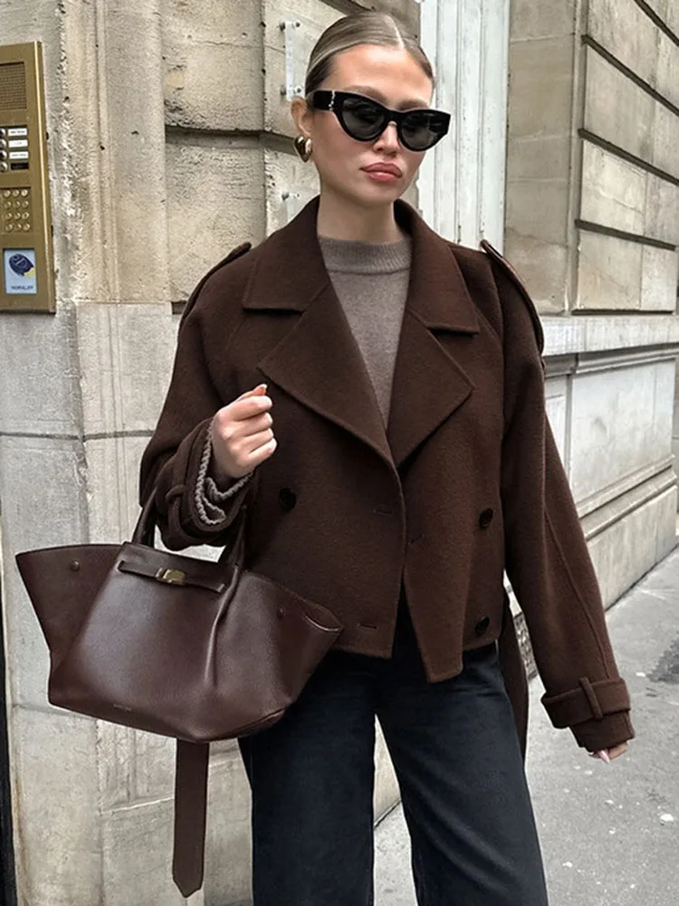 

Women Winter Woolen Coats Single Breasted Loose Female Long Sleeve Jacket Autumn Office Lady Street Short Coat