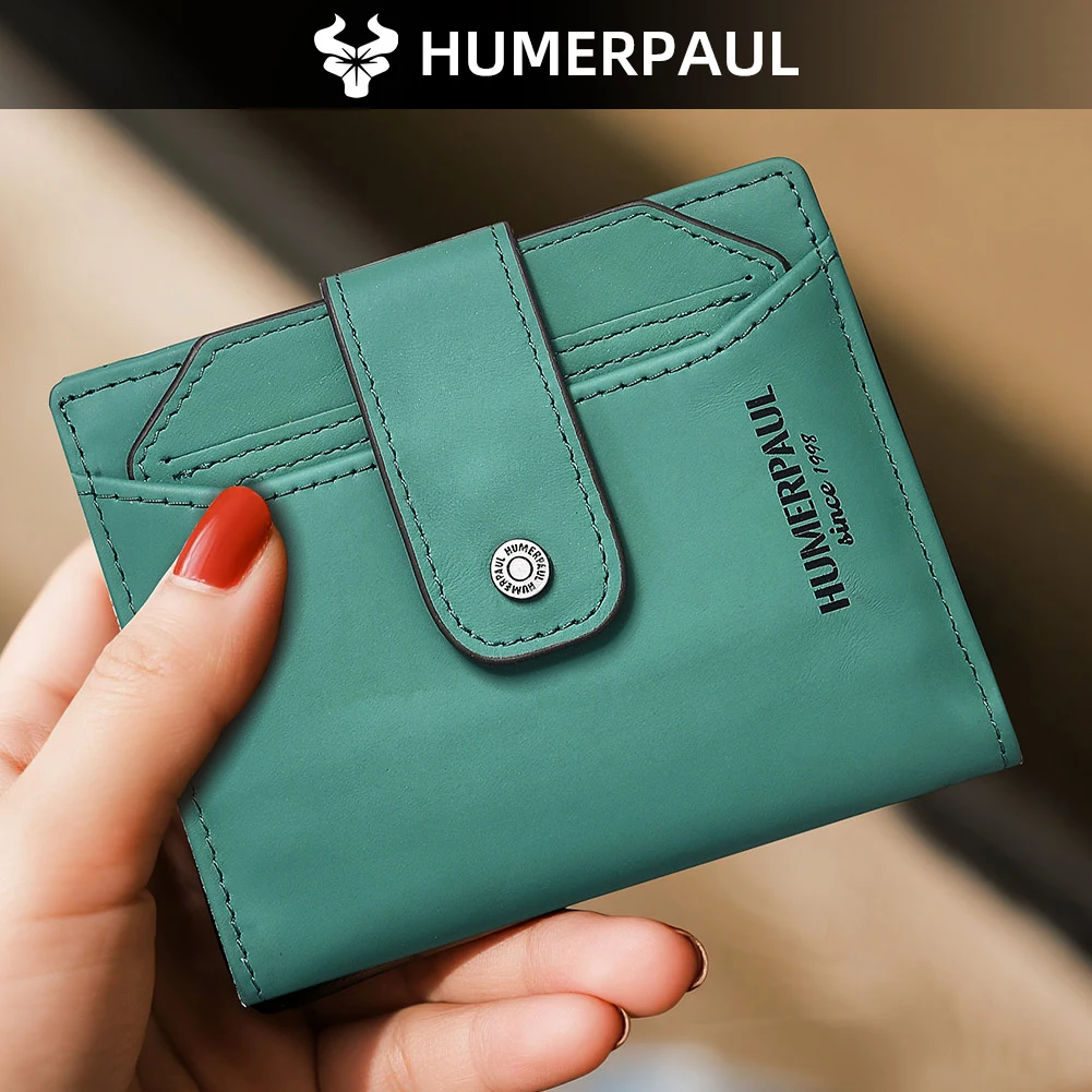 HUMERPAUL Genuine Leather Women Wallet Fashion Bi-fold Wallets RFID ID Card Holder With Zipper Small Coin Pocket  Portable