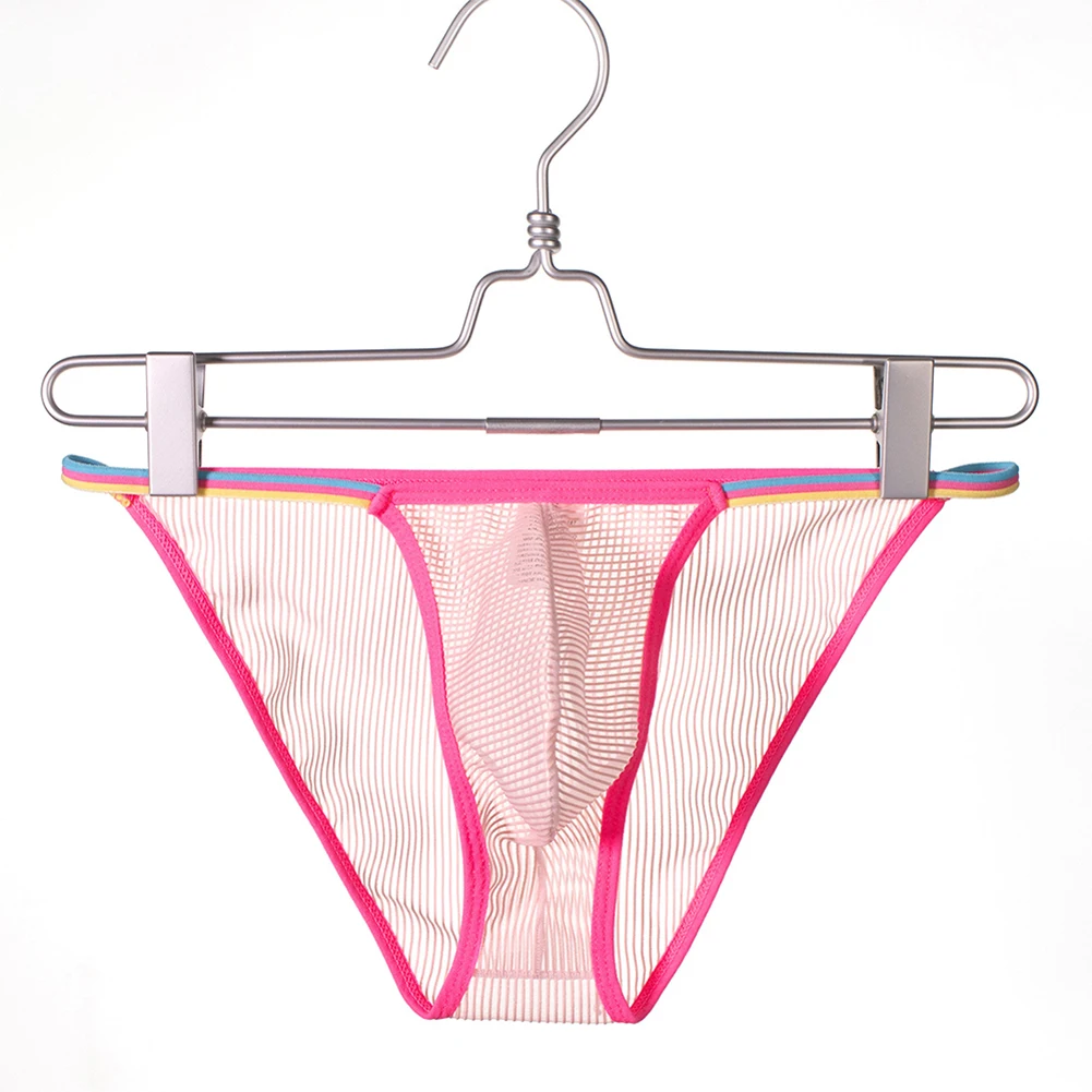 Mens Stripe Briefs Gay Sissy Pouch Underwear See Through Lingerie Low Waist Breathable Underpants Thin Quick Dry Unisex Panties