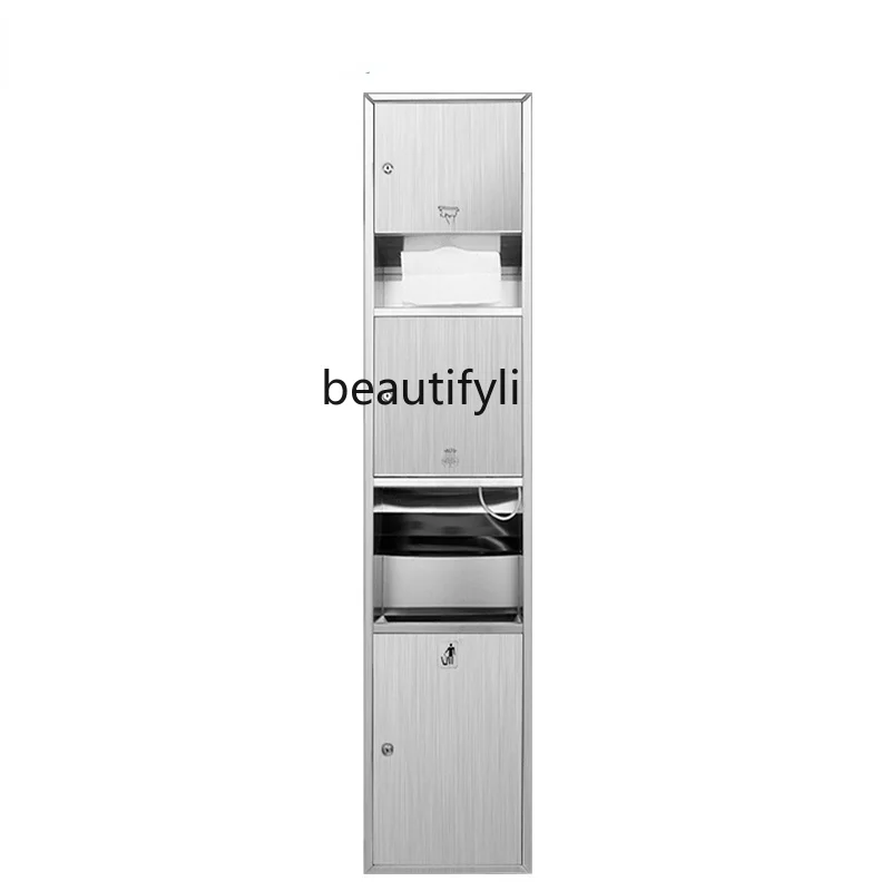 

zq Stainless Steel Cabinet Anti-Fingerprint Hand Carton Hand Dryer Trash Can Open-Mounted Concealed