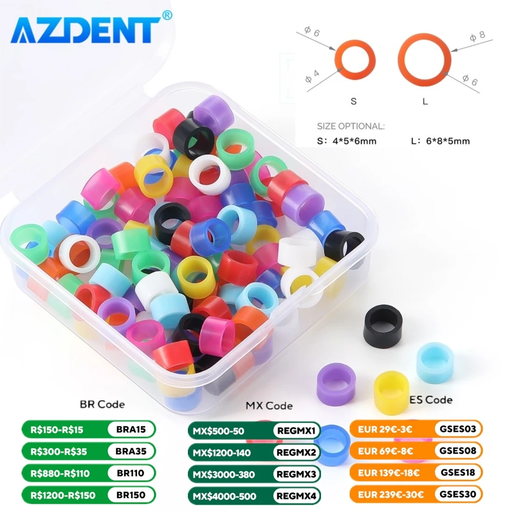 AZDENT 100Pcs/Box Dental Color Code Ring Silicone Identification Circle Orthodontic Instrument Dentistry Material Autoclavable