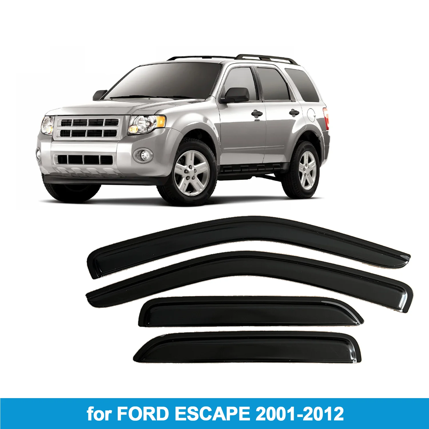 

Window Visor for FORD ESCAPE 2001-2012 Rain Guard Side Vent Deflector Weathershield Outside-Mount Tape On