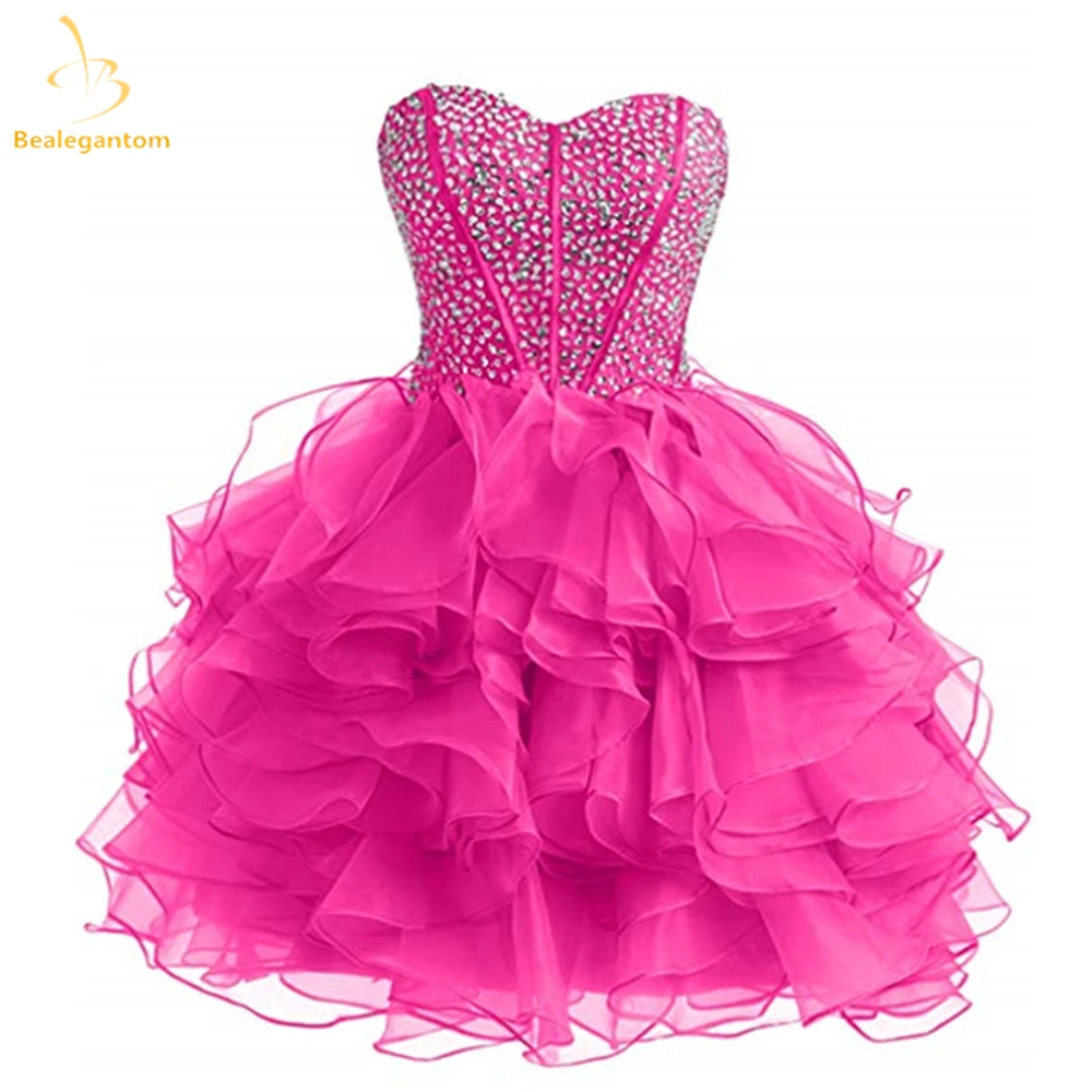 

Bealegantom Sexy Short Homecoming Dresses Sweetheart Organza Beaded Sequins Mini Prom Party Cocktail Gown Vestidos De Graudation