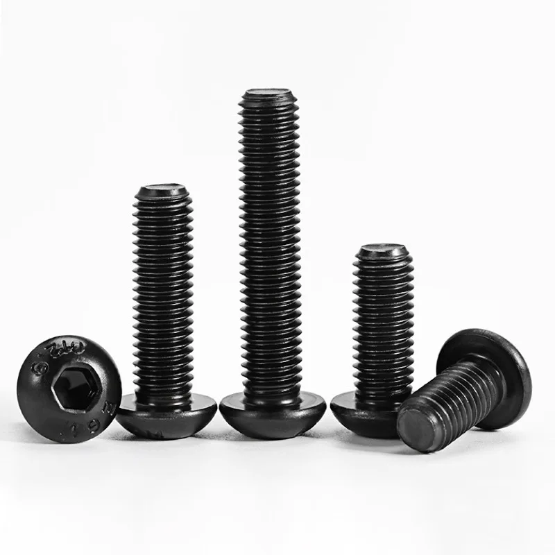 M2 M2.5 M3 M4 M5 M6 DIN7380 Round Black 12.9 Grade Hex Screws Hexagon Screw Cap Socket Button Head Allen Furniture Bolt