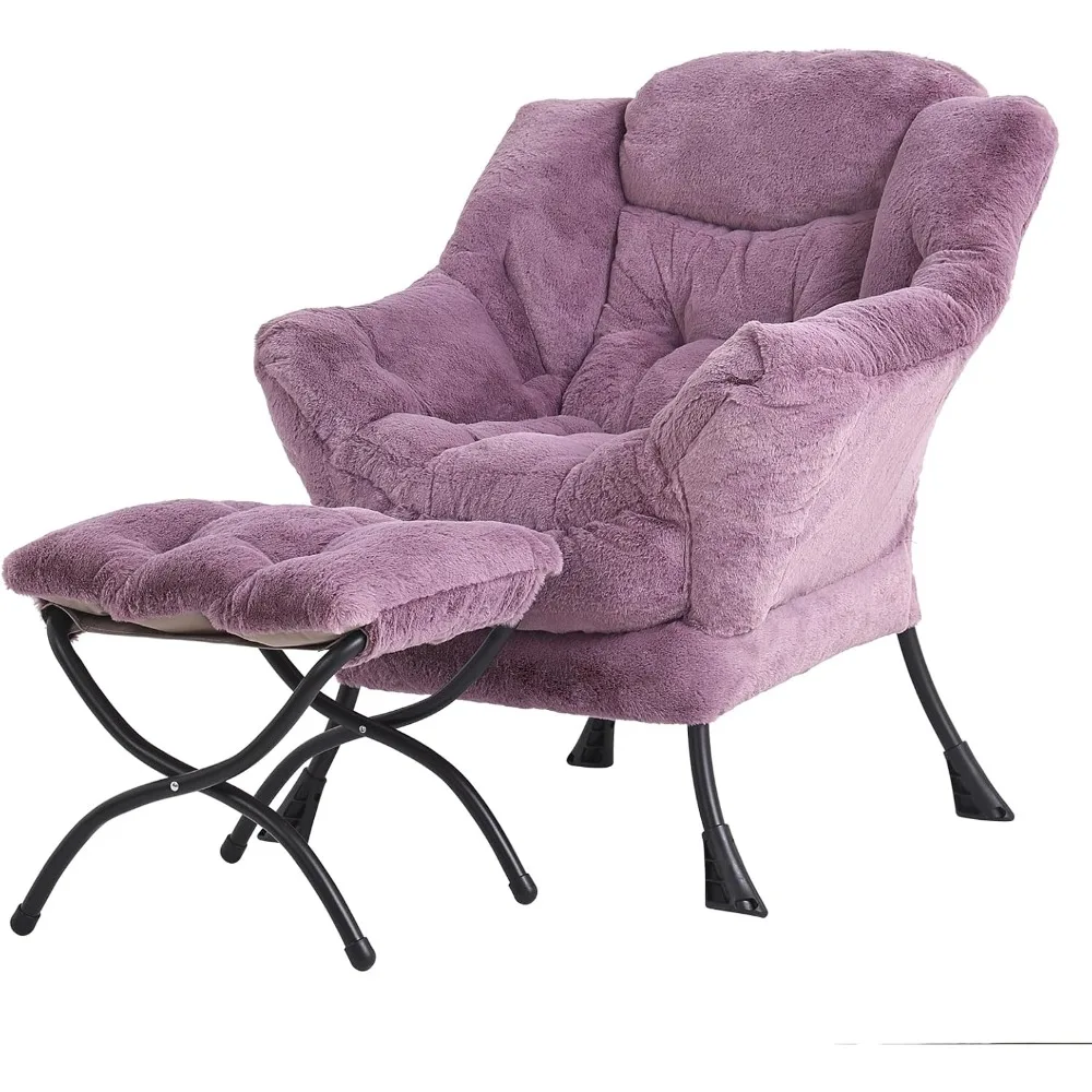 

contemporary plush lounge chair with ottoman, oversized cozy sofa for reading and relaxation in living rooms and bedrooms