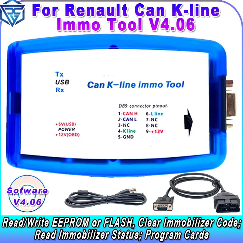 

Инструмент Can K-line Immo V4.06 для Renault CAN / Kline ECU Tool OBD2 Программатор Считывание/запись EEPROM Подушка безопасности ABS программная карта