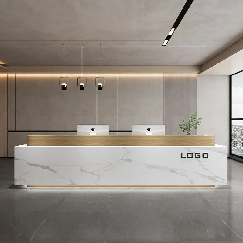 Mostrador de tienda, mesas de recepción, jarra de destilación de café Beauty V60, escritorios para ordenador, caja registradora para salón de movimiento de negocios