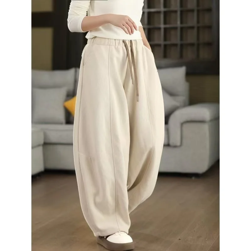 Thiened Fce Autunno Inverno New Sle Pantaloni casual da donna a vita alta in fibra di poliestere Pantaloni caldi Coltello Vestibilità ampia