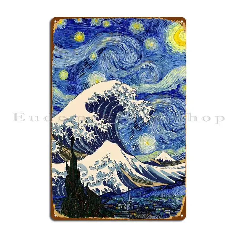 The Japanese Starry Night Metal Sign Cave Create Designer Cinema Wall Mural Tin Sign Poster