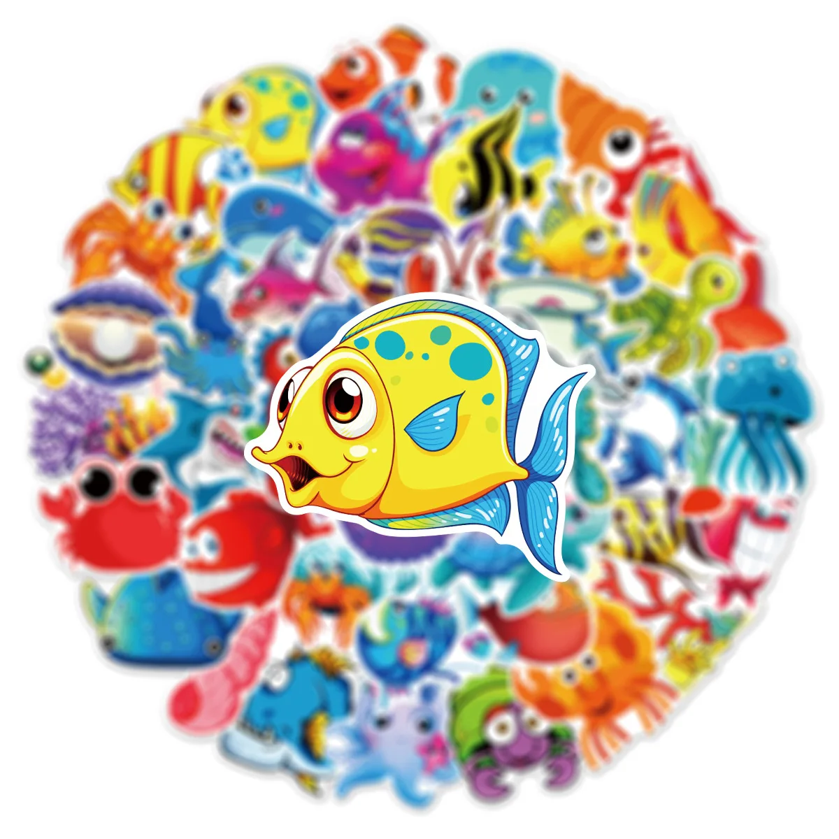 10/30/60pcs Cute Ocean Fish Stickers Big Eyes for DIY Decor Scrapbooking Stationery Suitcase Water Bottle Phone Laptop Kids Toy