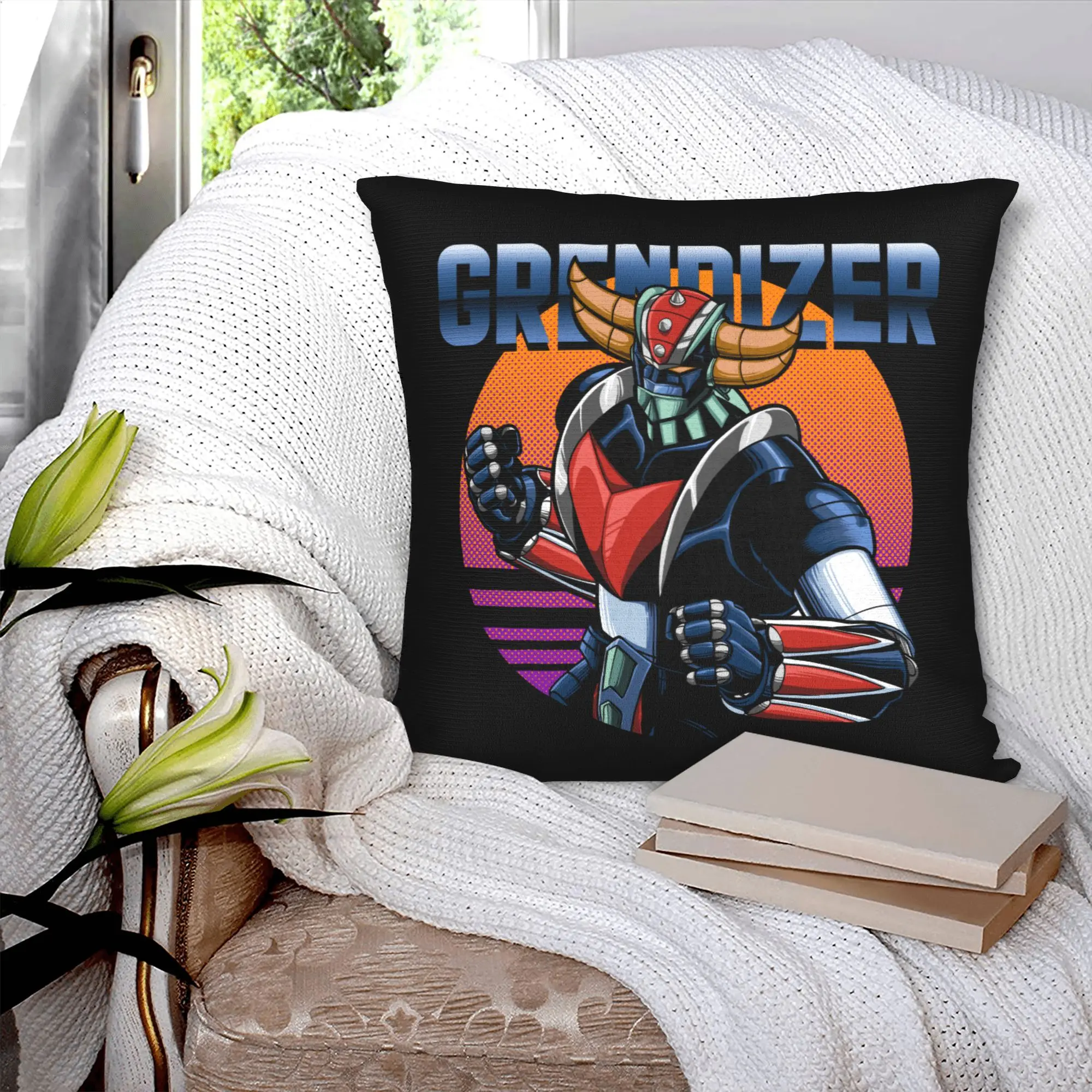 UFO Robot Grendizer Retro Style Nordic Pillow Cover Home Decorative Goldrake Goldorak Mecha Anime Sofa Cushion