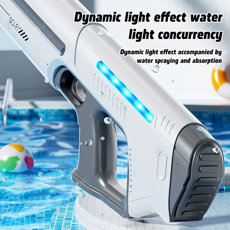 Electric Water Gun with Automatic Water Absorption Battery-Powered Squirt Toy LED Light Summer Outdoor Beach Play Gift ﻿