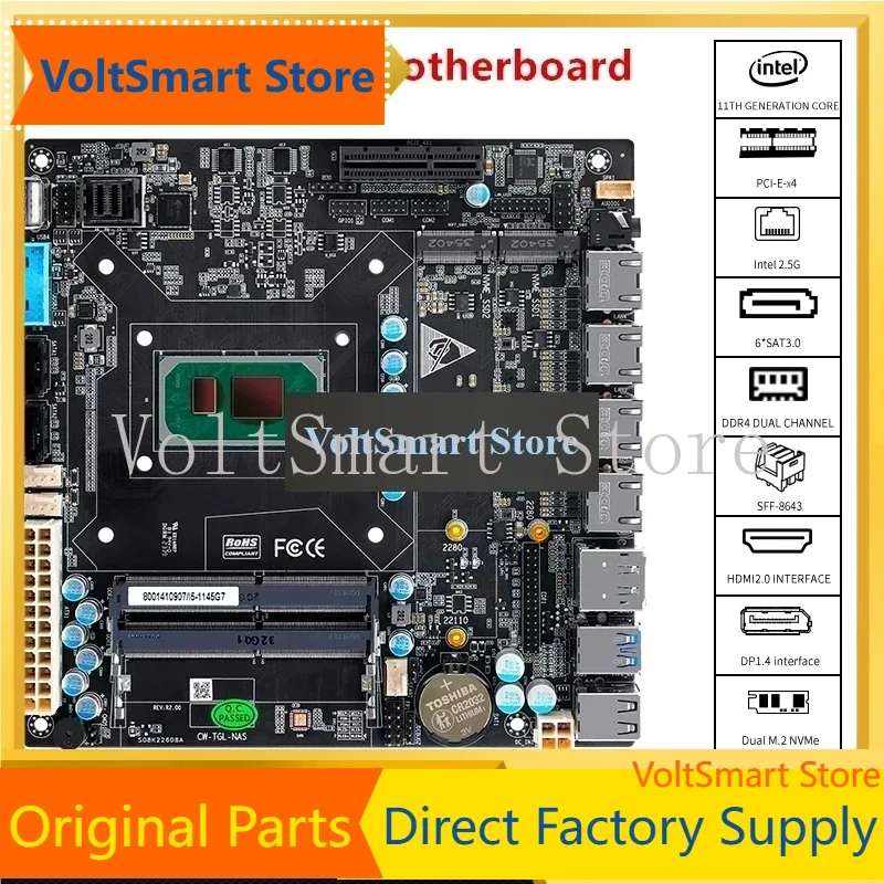 VoltS11th Gen 6 Bay Nas Motherboard I7 1165g7 I5 1135g7 I3 1115g4 4x I226 2.5g 6xsata 2xvme Pcie X16 2xddr5 17x17 Itx Mainboard