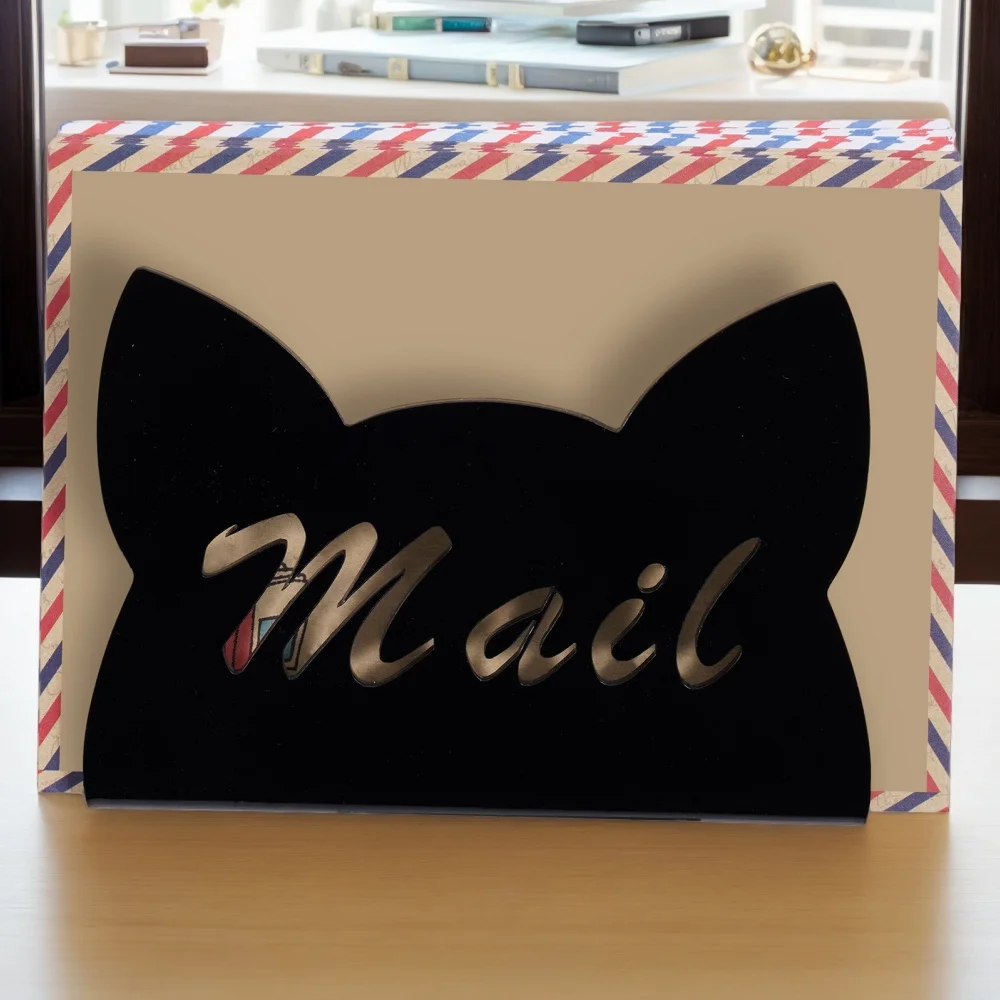 Acrylic Mail Holder Cat Shape, Non Slip Mail Sorter Organizer Countertop Letter Holder Desk Envelope Stand For Home Office
