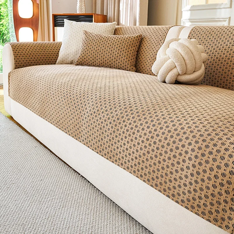 Thick Chenille Sofa Cushion Embossed Texture Four Season Universal Non Slip Couch Pad Wear Dustproof Sofa Protector Covers 1pcs