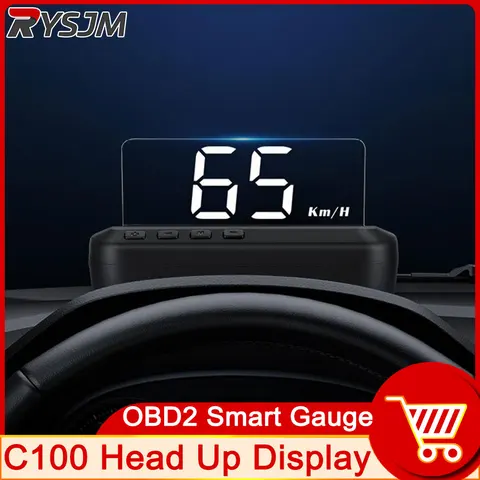 C100 Автомобильный OBD2 HUD Проектор на лобовое стекло Спидометр Система предупреждения о превышении скорости Проекционный дисплей Автоматическая электронная сигнализация напряжения
