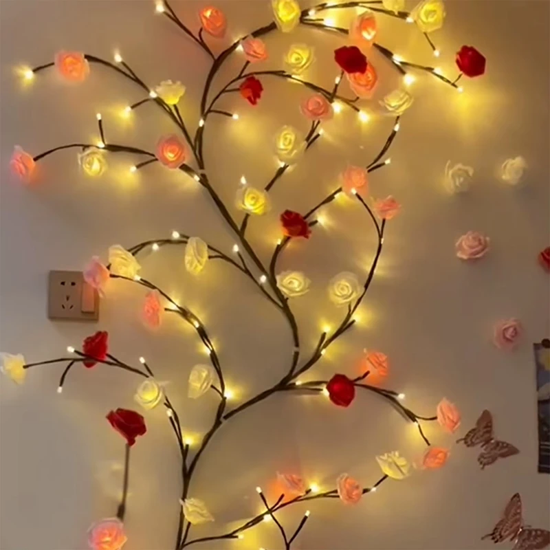 Flower Branch LED Light Willow Vine Light USB Plug In Creative Wall Decor Light with Remote Control Bendable for Living Room