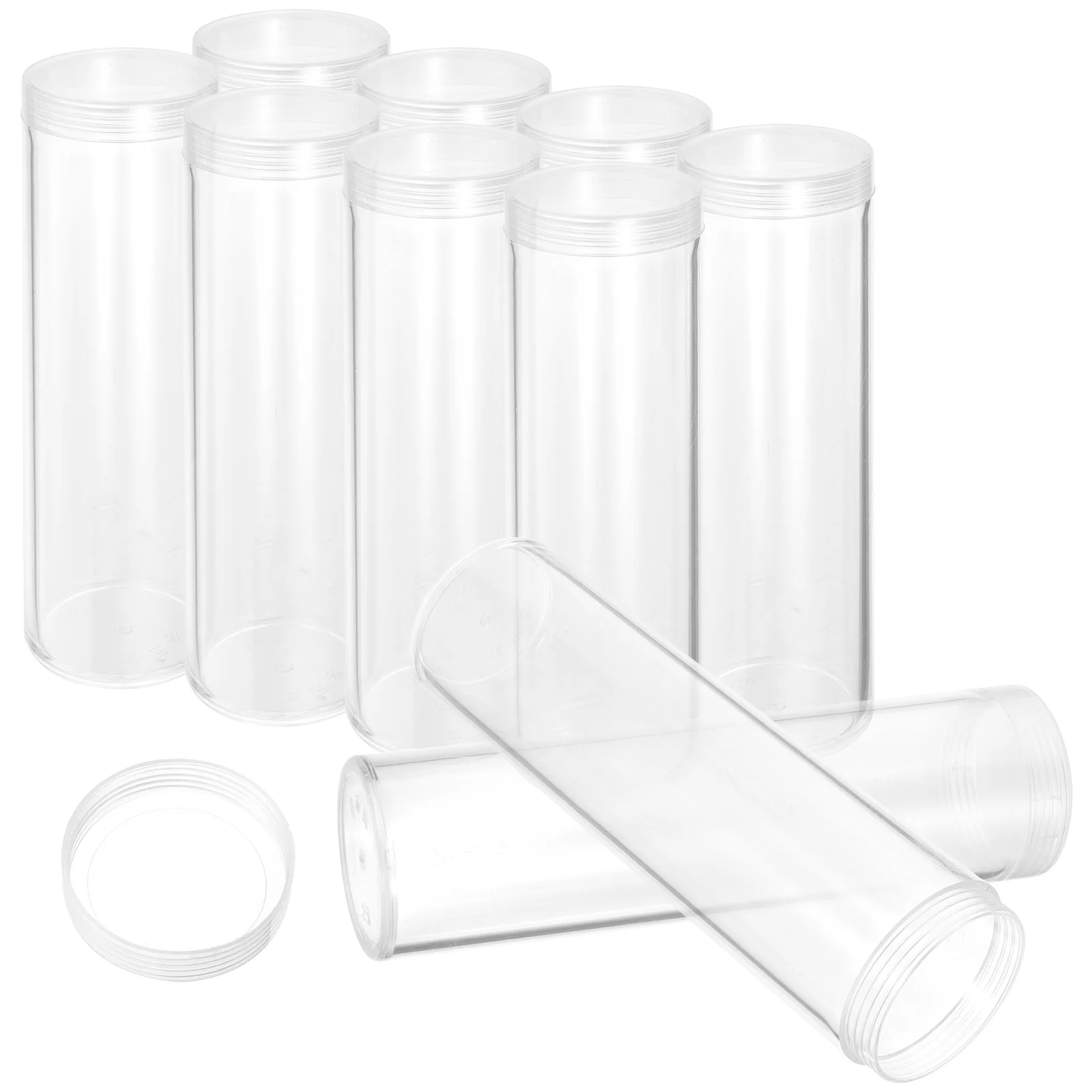 10 Pcs Clear Tubes with Caps Whole Roll of Loose Coins Plastic Holders Storage Bins Lids