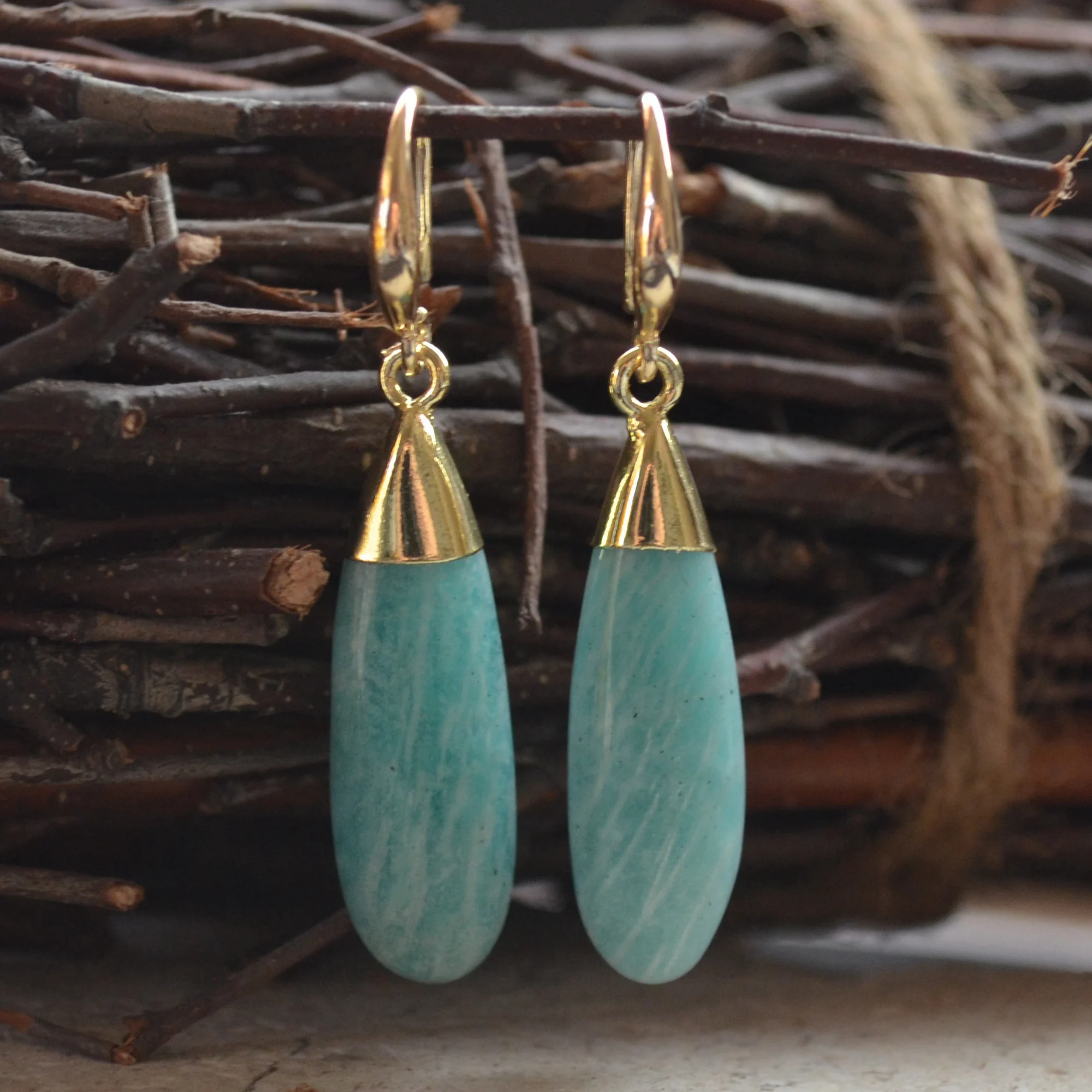 

Nature amazonite stone drop shape dangle earring for women