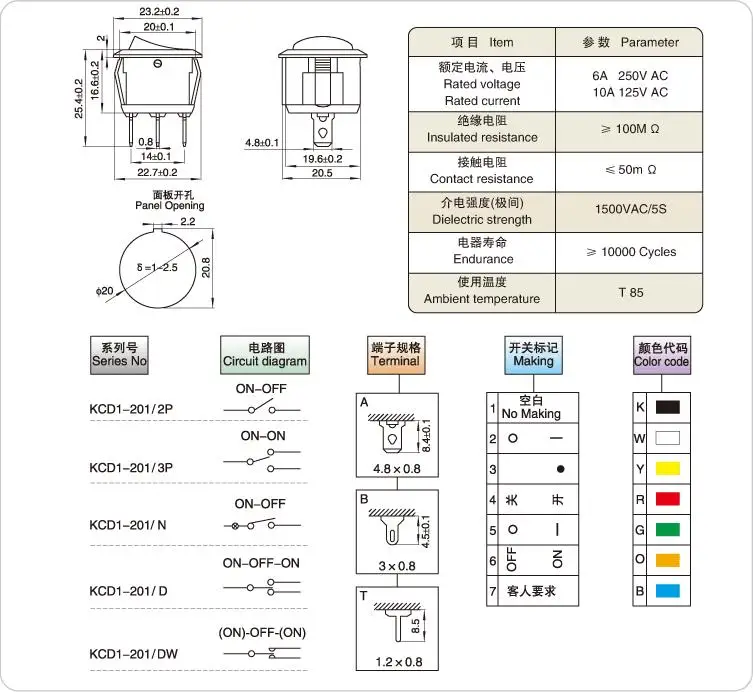 LEDインジケーターロッカースイッチ,車のダッシュボード,ダッシュ,ボート,バン,オン,オフ,12v,24v,6a,250v,10a,125v 2ピン、3ピン、4ピン、20mm、1個