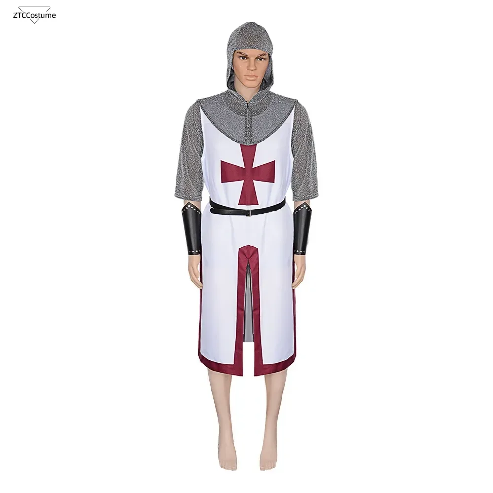 Cadena falsa de correo The Templars, uniforme de Cosplay, armadura Medieval renacentista, túnica, capó de caballero, disfraz cruzado, brazaletes, conjunto de cinturón