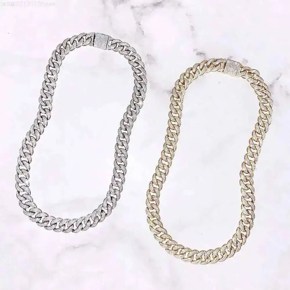 

Hip Hop Jewelry Style Fashion Moissanite Diamond Necklace Luxury Shiny Gold Plated Silver Necklaces Cuban Chains for Man