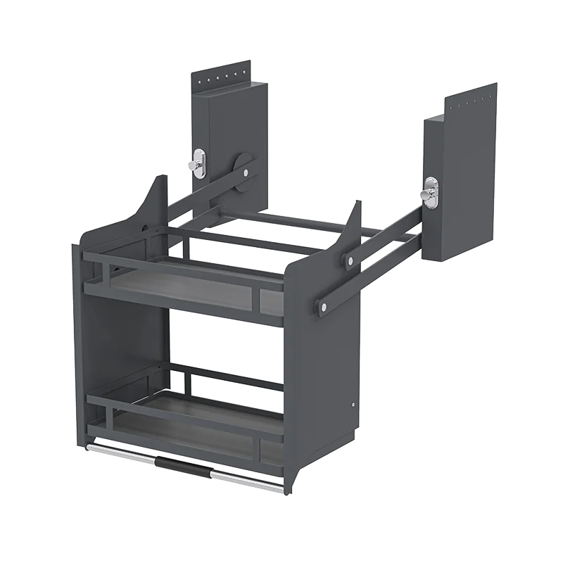

Lift Aluminum Kitchen Storage Double Top Cabinet Condiment Basket Stainless Steel Drawer Pull Cabinet