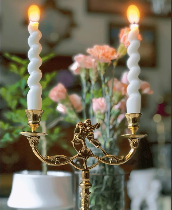 European Retro Carved Double-ended Candlestick All-copper Home Decoration Dining Table European Shooting Props