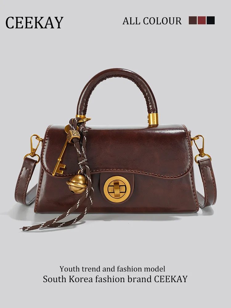 

CEEKAY Classic Brown Tote Bag, Vintage Lock Decor Handbag with Braided Rope Accent, Elegant Daily Shoulder Bag Women Bag