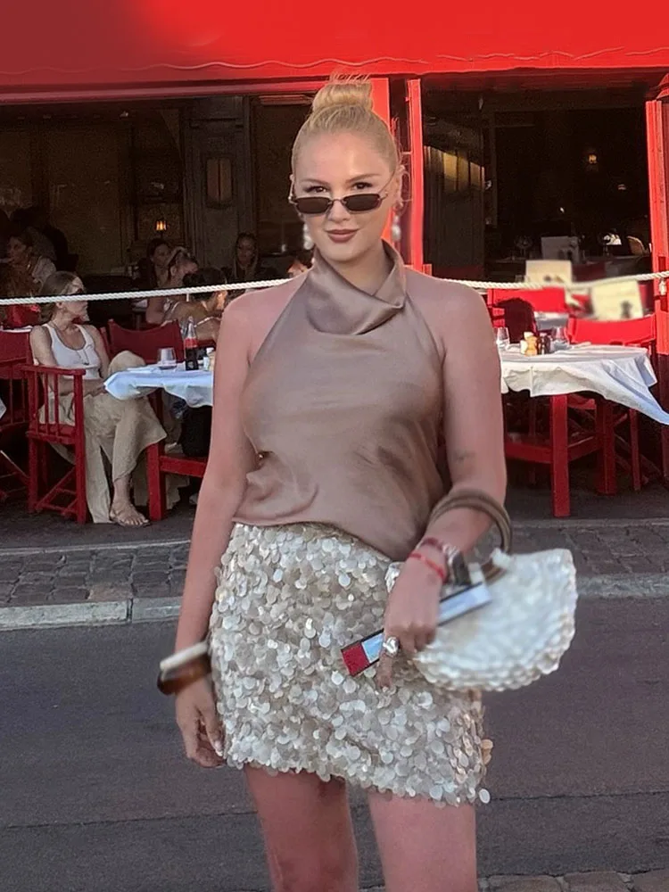 Hh mulheres verão nova moda cintura alta magro sólido lantejoulas mini saia feminina sexy hip lado zíper punk festa saia curta mujer