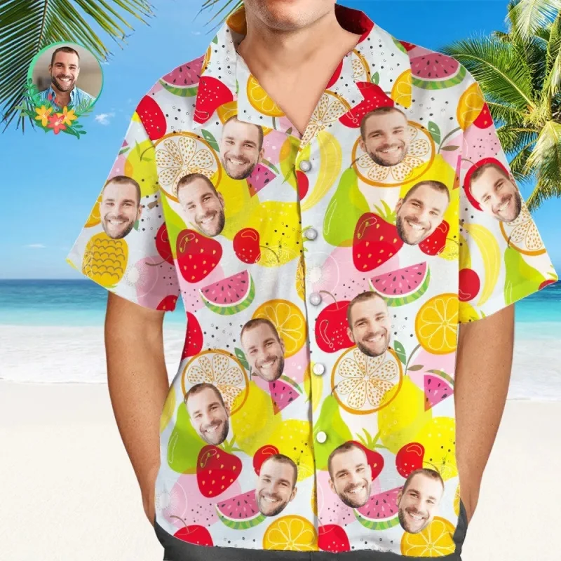 

Personalized Hawaii Shirts Funny Face Diy Shirts Fruit Pattern 3D Print Clothes Couple Custom Ice Cream Short Sleeve Beach Tops