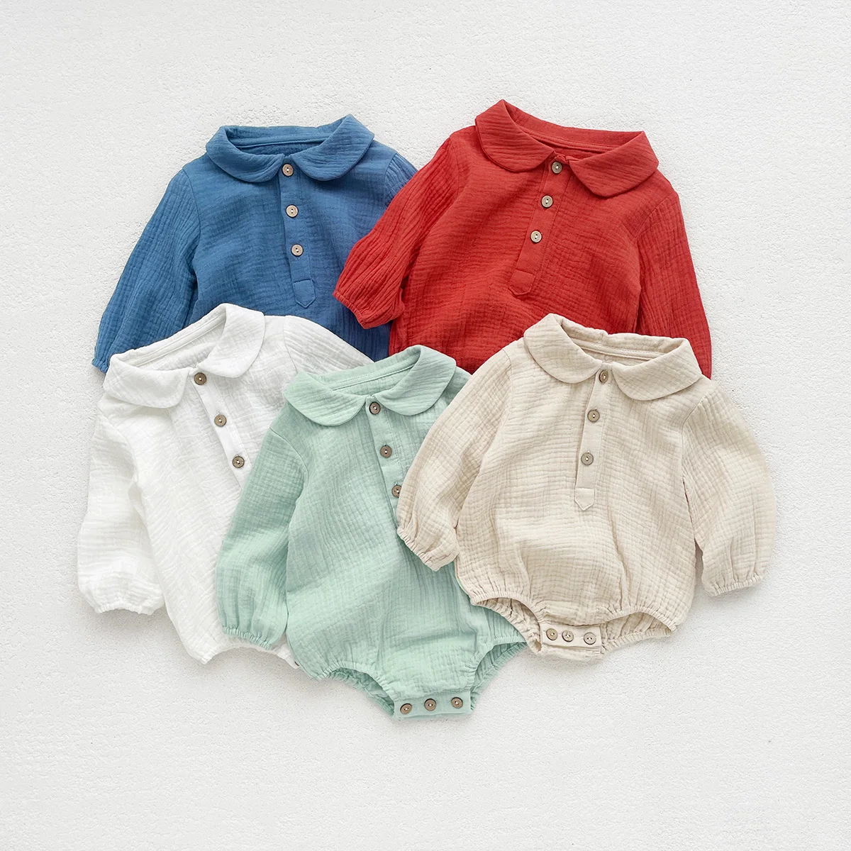 Baby Solid Color Romper Infant Boys Girls Baby Lapel Bodysuit Cotton Soft Jumpsuit 0-24 Months