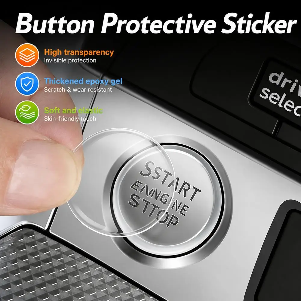 Universal Car One Key Start Button Protective Film Transparent Interior Coating Adhesive Drip Design for Button