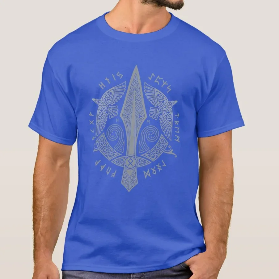 Rune Ravens and Gungnir - Spear of Odin T-Shirt 100% Cotton O-Neck Summer Short Sleeve Casual Mens T-shirt Size S-3XL