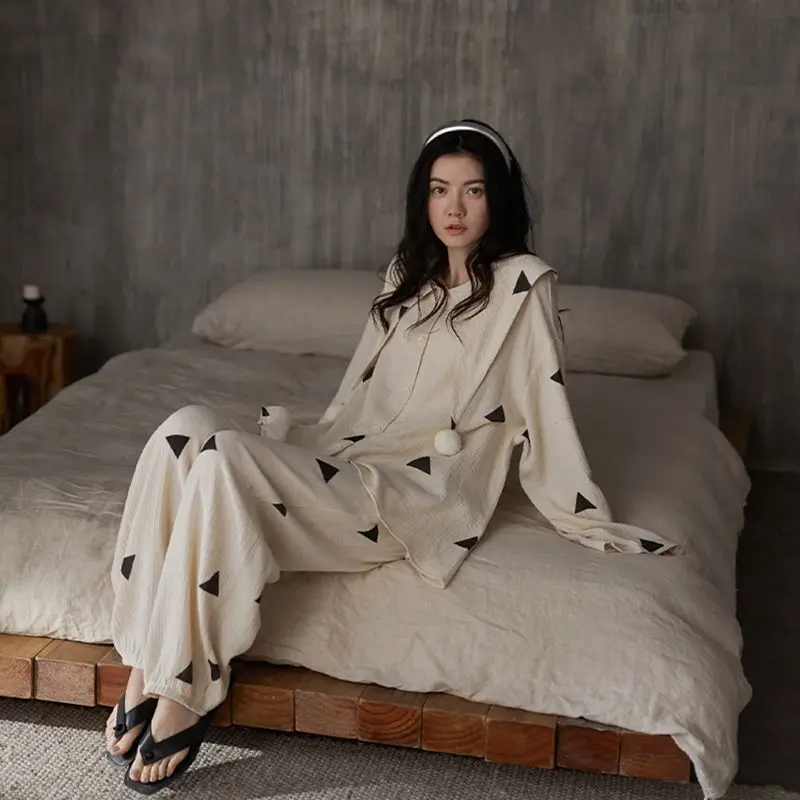 

Spring Autumn Simple Korean Version Cute Pajama Sets Designer Two-piece Pajamas Women's Home Clothes Woman Gifts Set Large New