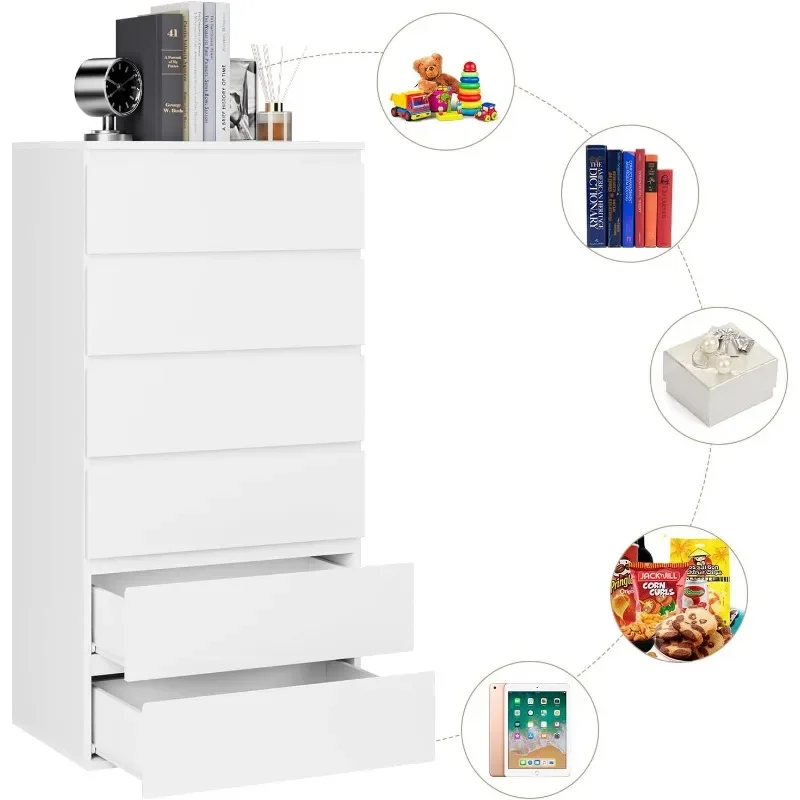 6 Drawer Dresser, Modern Tall Floor Storage Cabinet with Metal Sliding Rail, Wooden Handleless Drawer Cabinet for Home & Office