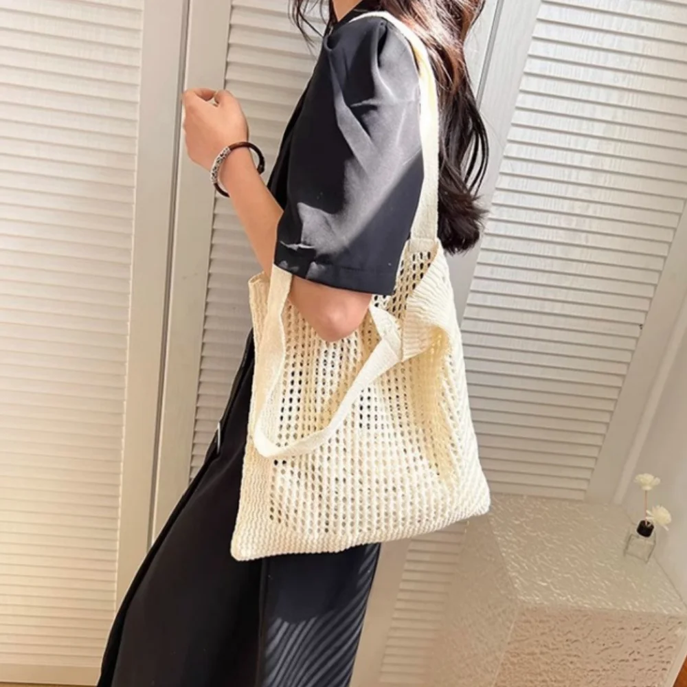 

Vintage Hollow Woven Shoulder Bag Knitted Bag Women Casual Large Capacity Shopper Tote Bag Ladies Summer Travel Beach Handbag