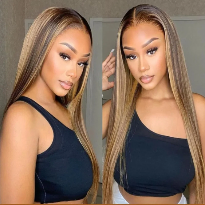 30 36 Inch Straight Highlight Ombre 13x4 Lace Front Wig Brazilian 4/27 13x6 HD Transparent Human Hair Lace Frontal Wig 250%