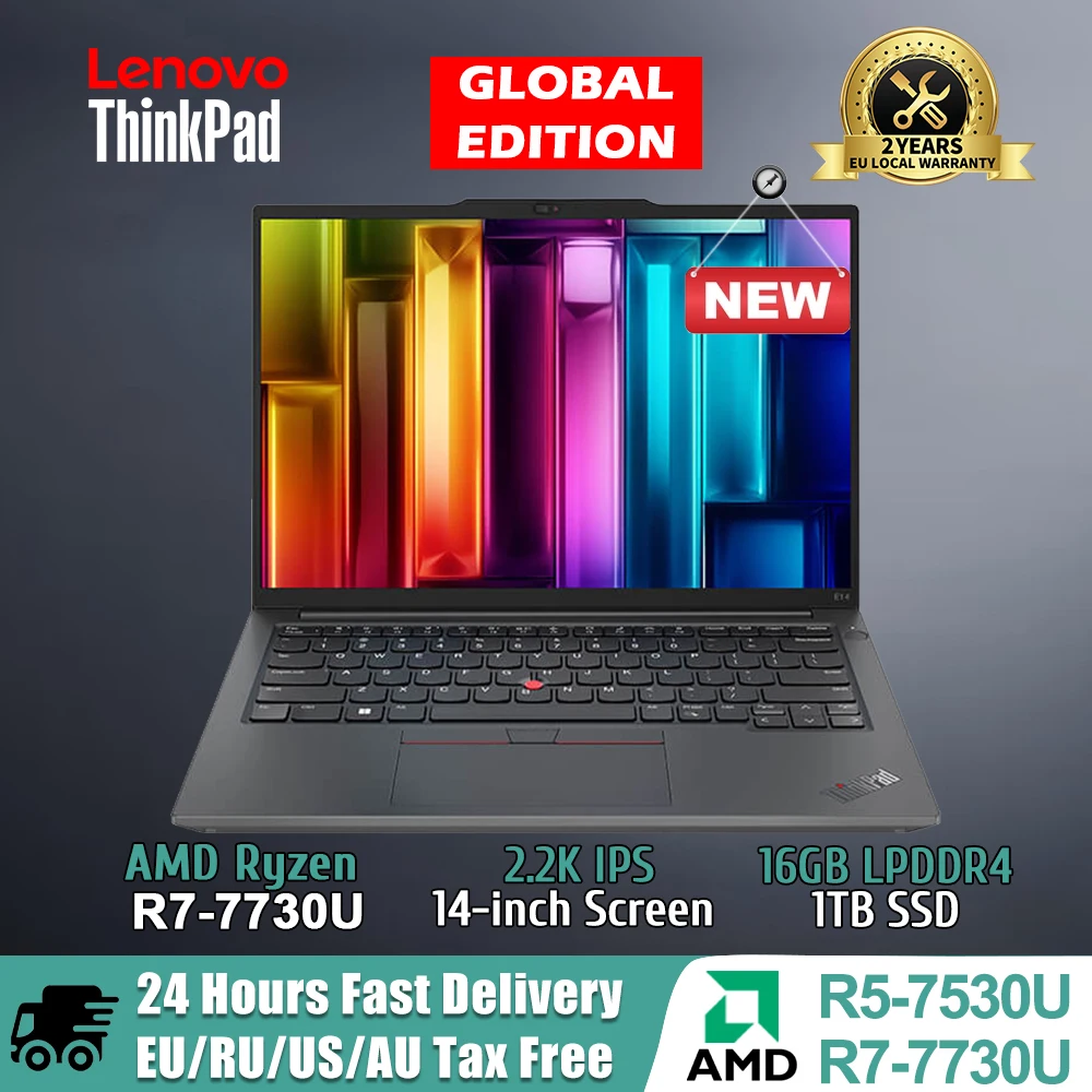 Lenovo ThinkPad E14 Laptop R5-7530U/R7-7730U CPU 16GB 512GB SSD Dual-channel 14-inch 2.2k IPS Screen Computer Notebook PC