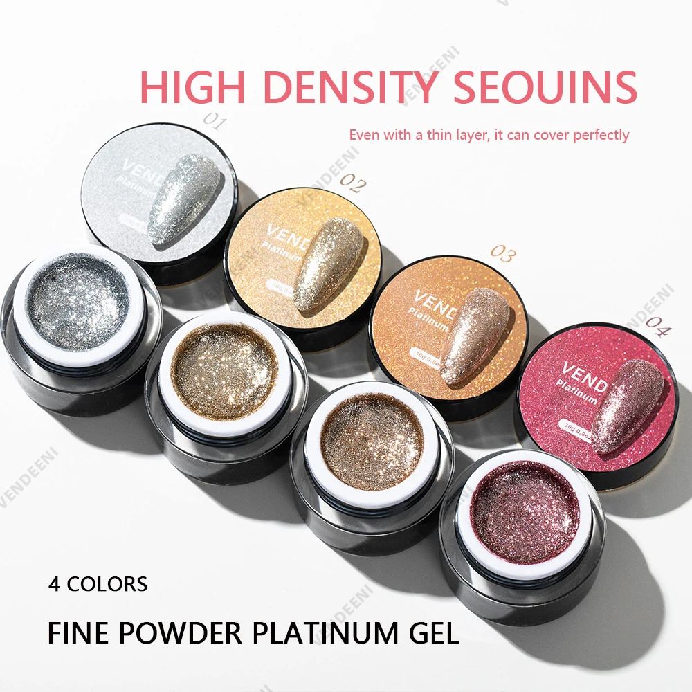 Vendeeni 4color/set High Density Fine Powder Gel Nail Polish UV LED Glitter Platinum Painting Nail Polish Manicure Lacquer