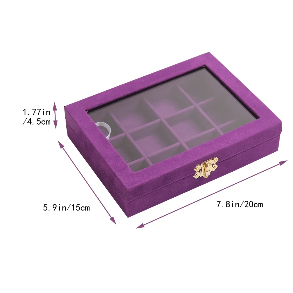 Jewelry Box Golden Buckle Wood Storage Case For Earrings Rings Jewelry Display Gift Packaging Container Purple 12X8X5Cm