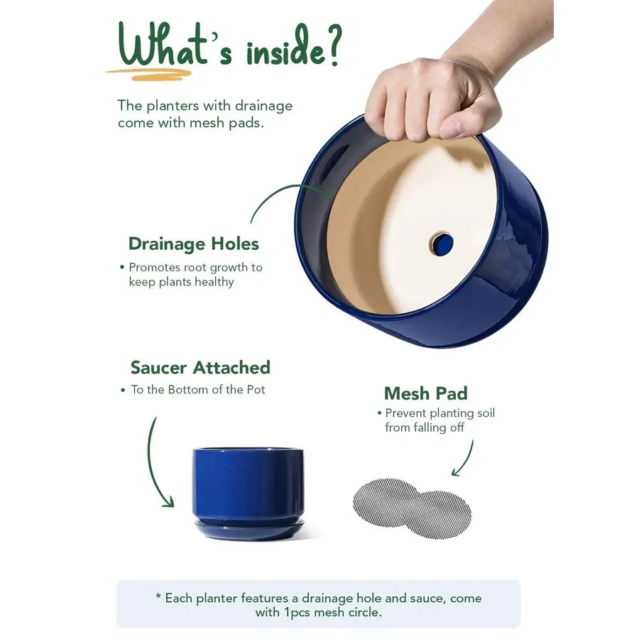 

Керамические горшки для растений TAUCI, 4,35,36,8 дюйма, набор из 3 штук, кашпо с дренажным отверстием и поддоном, комнатный цветочный горшок с сетчатой вставкой