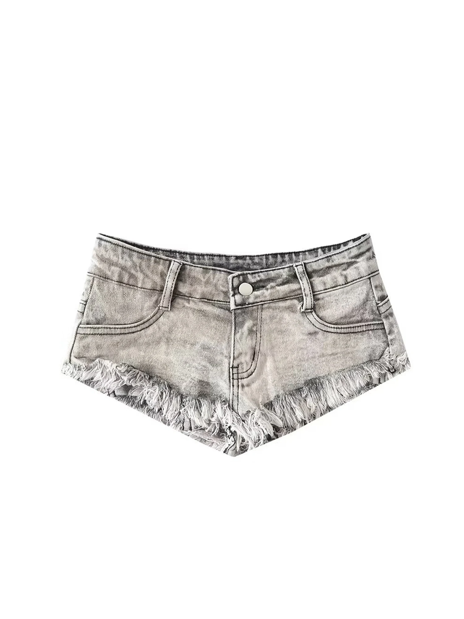 

Женские серые джинсовые шорты 2000-х годов Y2k с низкой талией, шорты Harajuku, винтажные ковбойские шорты с кисточками, одежда на лето