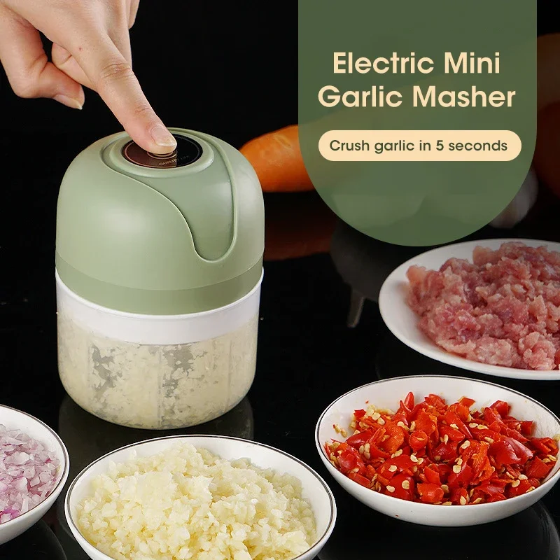 250ml Electric Garlic Masher Machine Mini USB charging Food Processor for Nuts Vegetable Black Pepper Chili Kitchen Tools