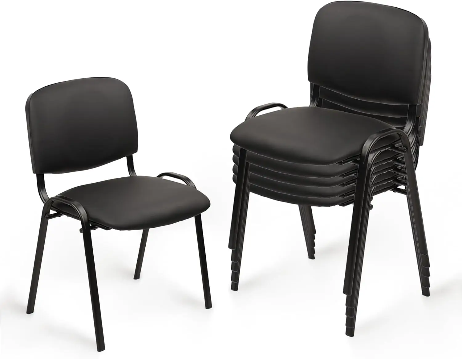 

Stacking Waiting Room Chairs, PU Leather Armless Office Guest Chair with Metal Frames, Stackable Conference Room Chairs