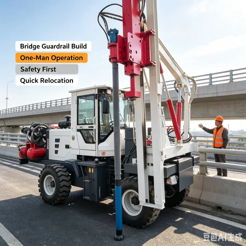Factory Machine 42KW 3.9Ton Loading Guardrail Pile Driver with Automatic Air Brake Cut-off in Automatic Transmission