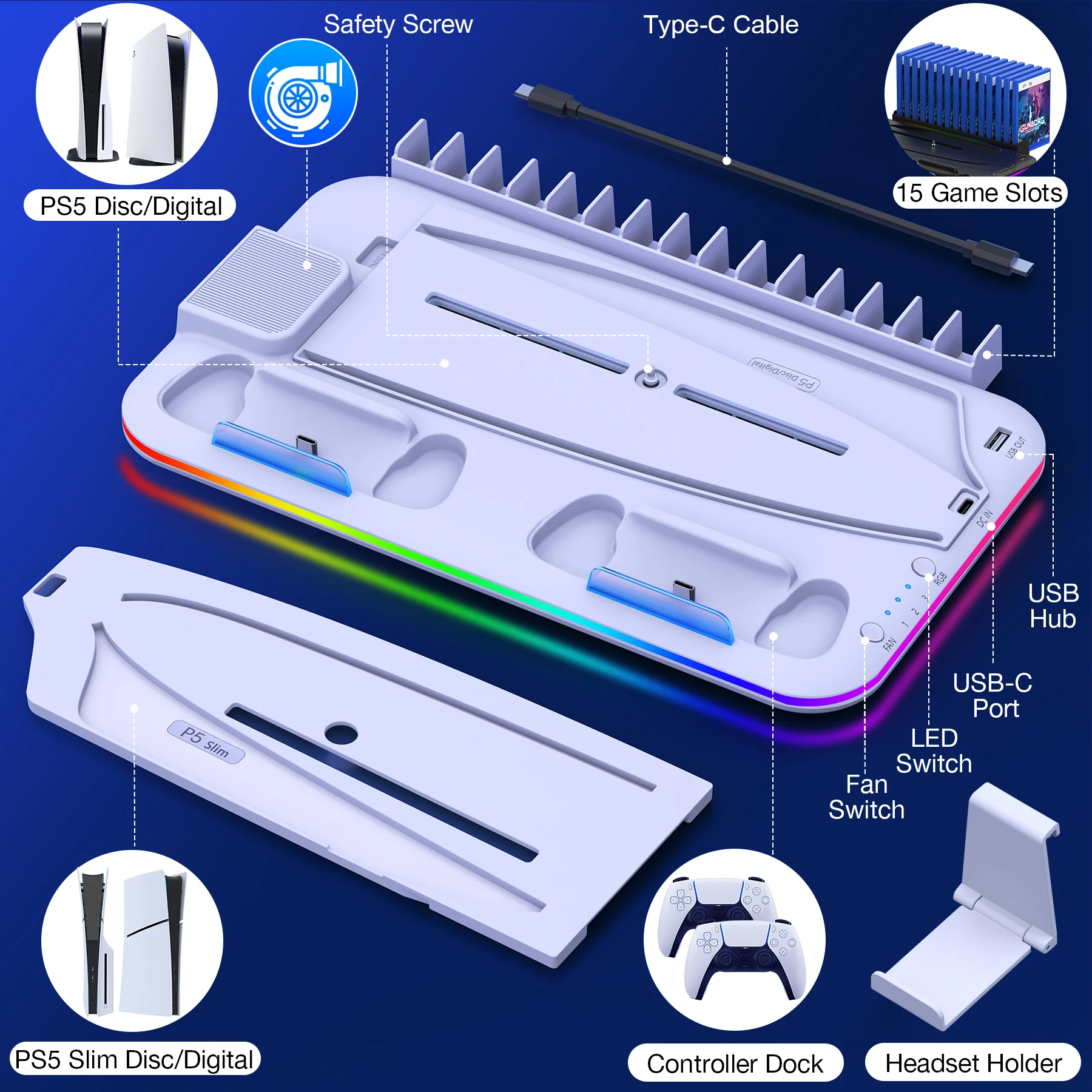 Beboncool S2000 Rgb Verticale Standaard Voor Nieuwe Playstation 5 Slim/Playstation 5 Cooling Station Notebook-Kwaliteit Koeler Ps5-oplader