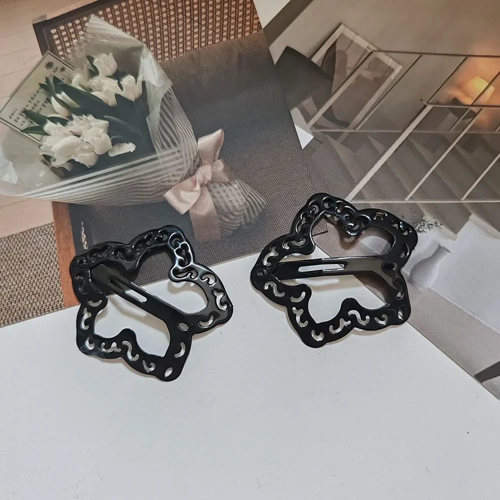4PC Set Cute Retro Black BB Hairpins Hollow Flower Hair Clips Simple Classical Design for Girls Hair Accessories Party Holiday O