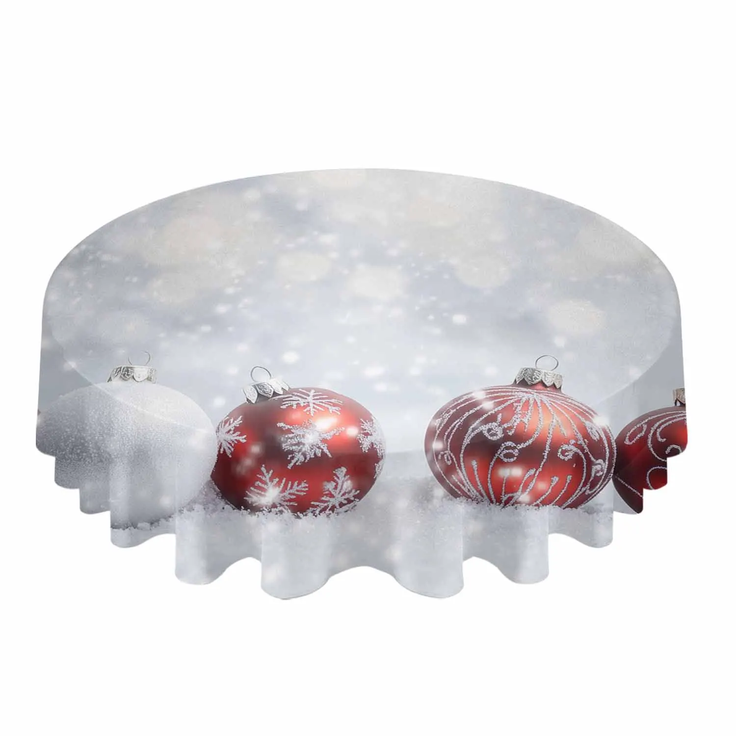 Christmas Snowball Waterproof Tablecloth Table Decoration Wedding Home Kitchen Dining Room Round Table